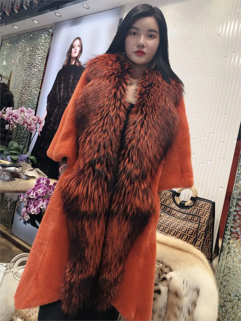 Новое импортное вельветовое Норковое Пальто полностью из норки пальто с мехом длинная секция для девочек 1008 - Цвет: Tropical Orange