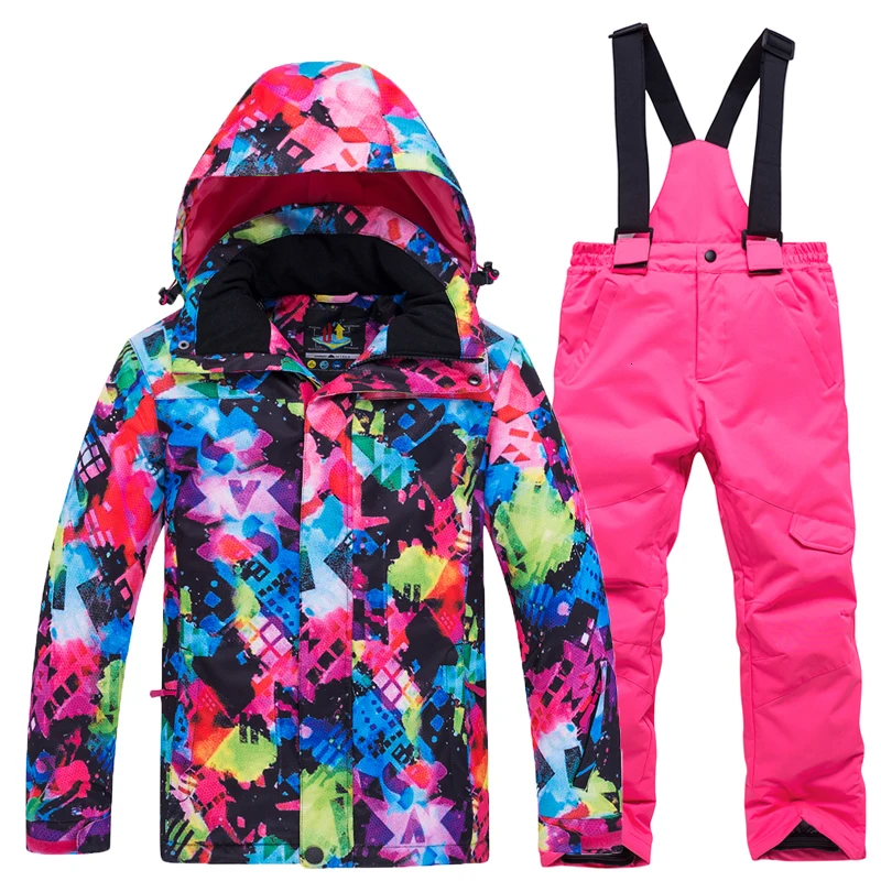 Детский лыжный костюм Новинка года, детские костюмы водонепроницаемая ветрозащитная теплая куртка для мальчиков и девочек на температуру до-30 градусов+ лыжные штаны, комплекты