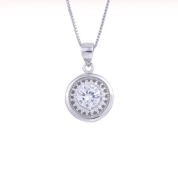 

925 Sterling Silver Round Big Zircon Gems Female Pendants Clove Flower Necklaces For Women Chain Collar Fashion Jewelry