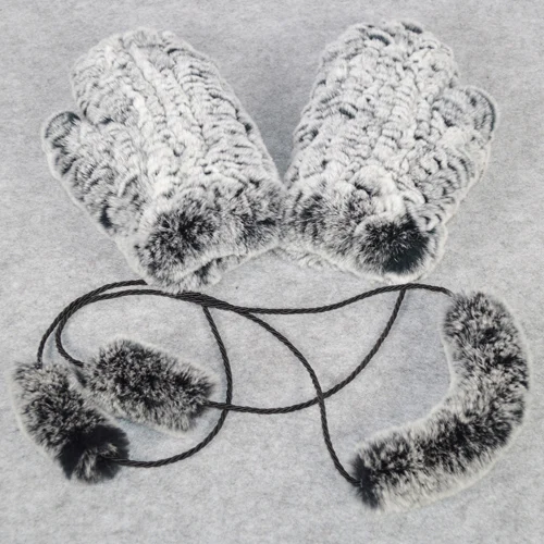 Горячая Распродажа, зимние перчатки из натурального меха, женские эластичные вязаные перчатки ручной работы, настоящий мех кролика, перчатки для улицы из натурального меха кролика - Цвет: gray white