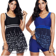 Женское платье для плавания размера плюс 2XL 3XL с принтом, купальные костюмы с высоким подъемом и u-образным вырезом, женская одежда для плавания без рукавов, бикини, пляжная одежда