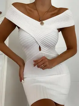 

Women Summer Sexy Key Hole White Black Bandage Dress 2019 Designer Fashion Evening Party Dress Vestido