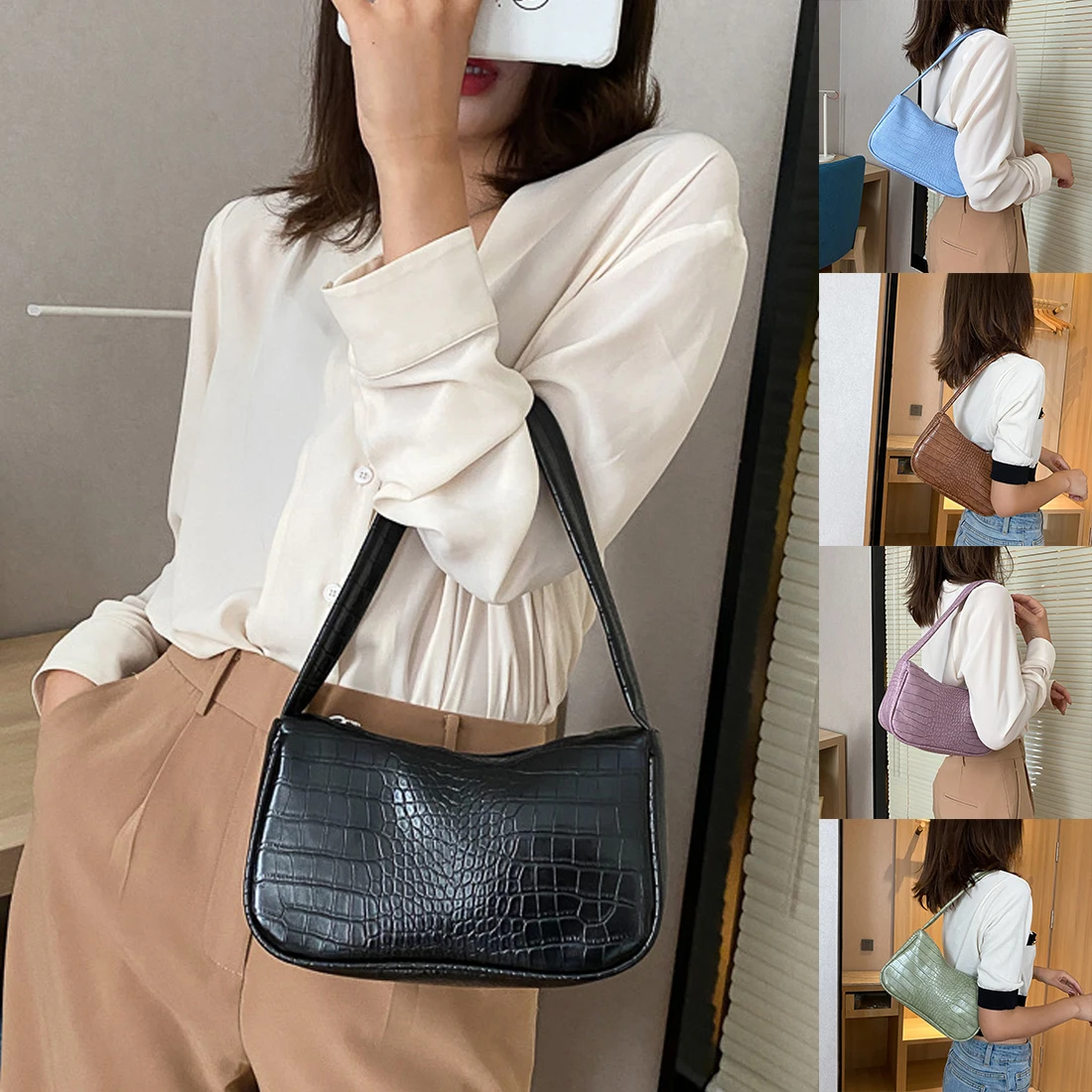 Bolsas de mensajero de hombro Retro con diseño de cocodrilo para mujeres, bolsos Vintage para mujeres, bolsos casuales de hombro sólido, nuevo bolso cruzado