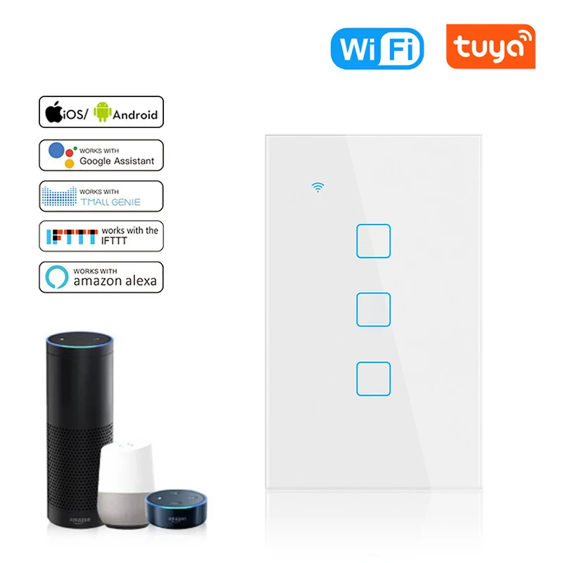 Умный сенсорный выключатель 1/2/3/4 gang TUYA WiFi 100-240 В домашняя настенная кнопка для Alexa