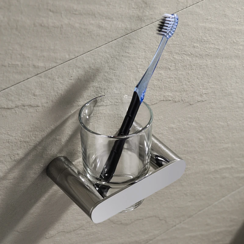 Polish Stainless Steel With Glass Cup Wall Mounted Toothbrush Holder Hotel Home Accessories Bathroom Bracket