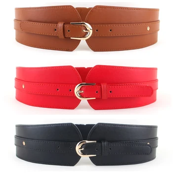 

Women Ladies Elastic Stretch Waistband Super Wide Faux Leather Belt Solid Color LLBLT0308