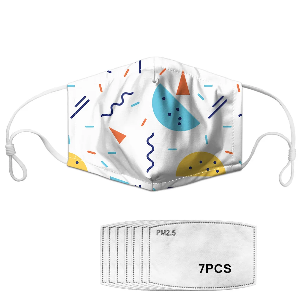 

Printing Face Mask Dust-proof Breathable Anti-fog Washable Masks With 7pcs PM2.5 Filters Mask