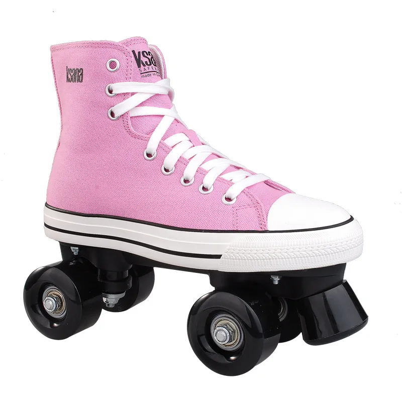 

Pink Canvas Shoes Double-Row Roller Skates Flash Wheel Skates Roller Shoes Outdoor Training Man Woman Wheels Roller Skates