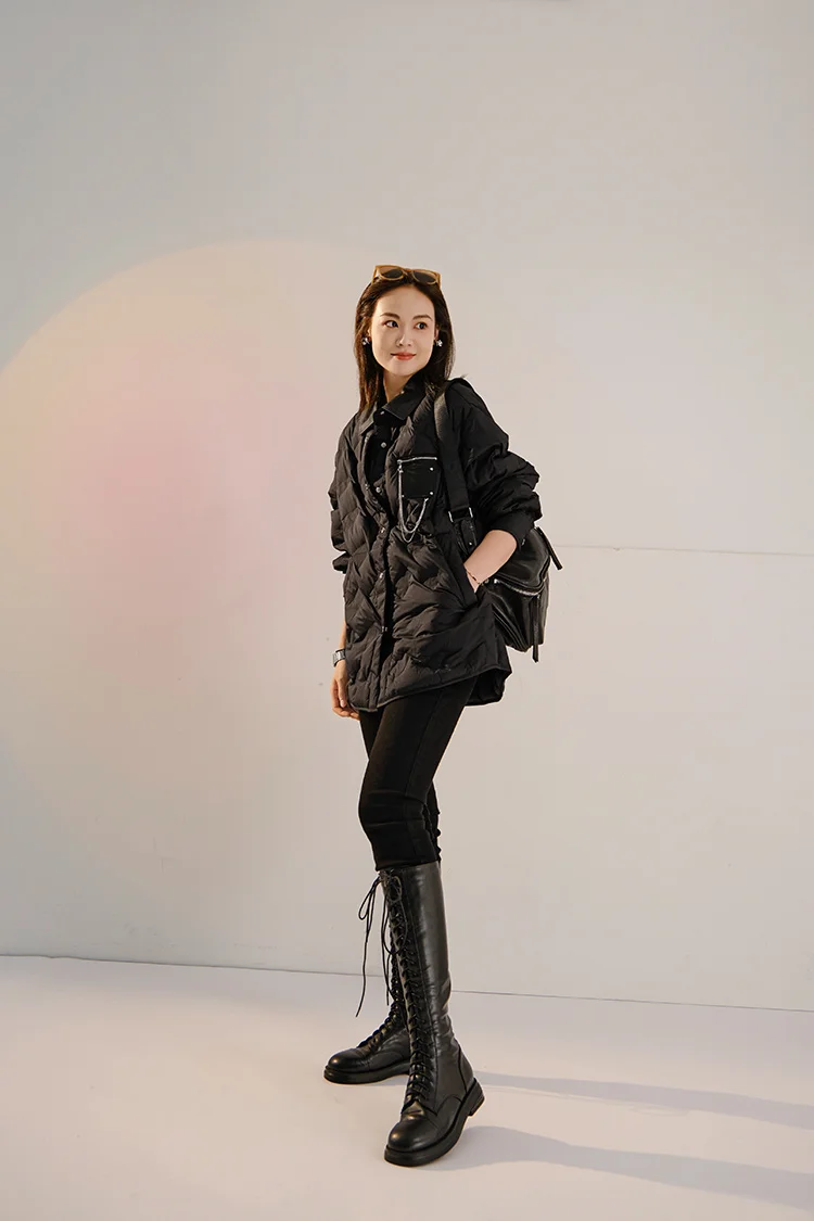 Meiyang meiyang rock sound wave light down jacket white duck down medium long light thin short jacket autumn winter female long puffa coat