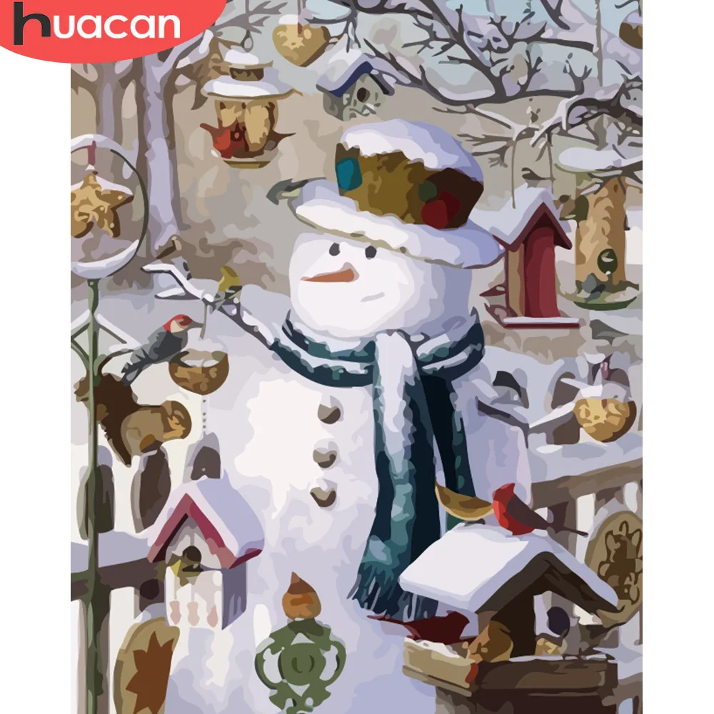 

HUACAN Paint By Numbers Snowman Christmas Pictures Paint On Canvas Hand Painted Drawing Oil Painting DIY Arts Home Decor