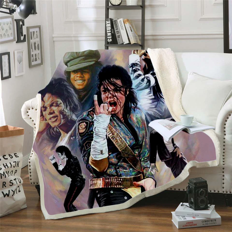 Michael Jackson 3d printed fleece blanket for Beds Hiking Picnic Thick Quilt Fashionable Bedspread Sherpa Throw Blanket style-7