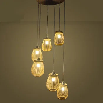 

Stairs wood lights living room large pendant light revolving stair lamp long double staircase light loft bamboo lamps LU1018