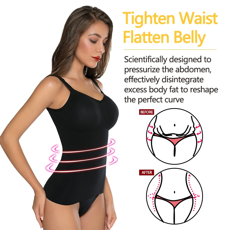 VASLANDA Women Camisoles Tank Tops Tummy Control Body Shaper Strapless Shapewear Sexy V-neck Crop Top Mujer Waist Trimmer Shirt