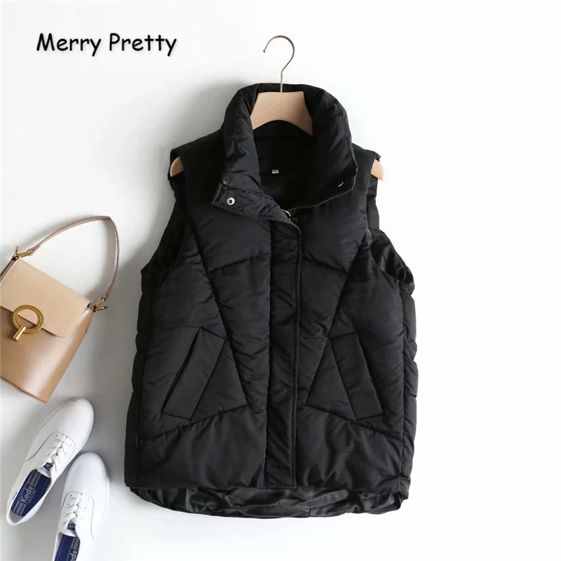 

Merry Pretty Cotton Women'S Solid Pockets Vest Coat 2019 Winter Sleeveless Ultralight Vest Female Slim Windproof Warm Waistcoat