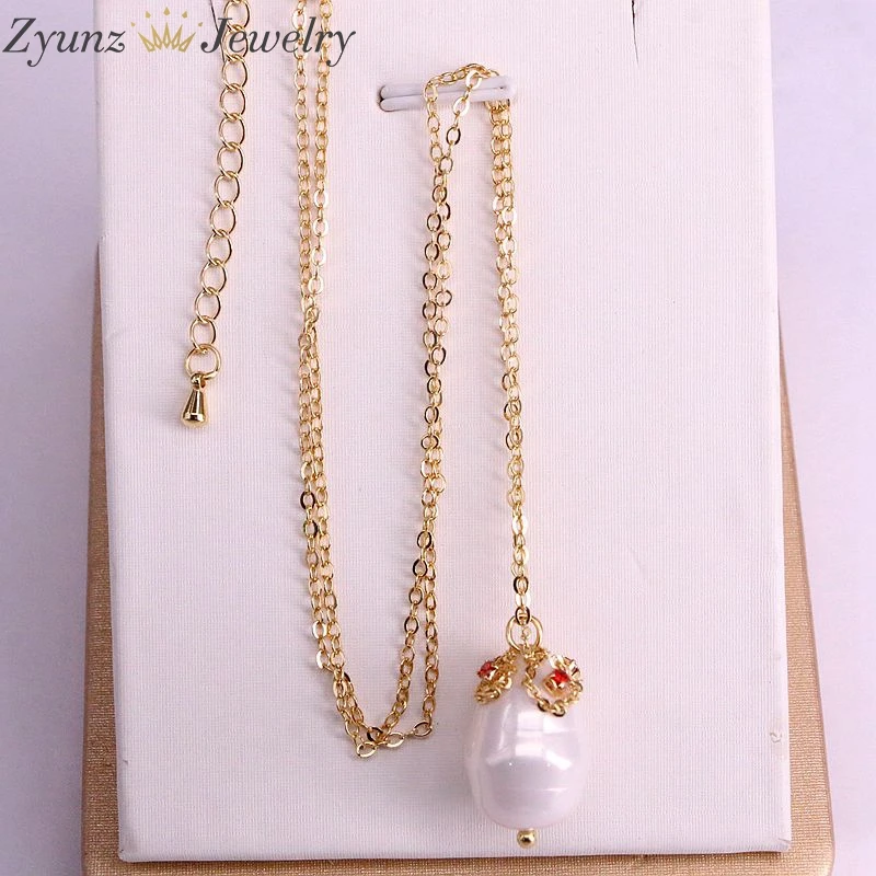 6PCS, Gold Color Flower Cap Nature Mother Of Pearl Shell Drop Pendant Necklace for Women