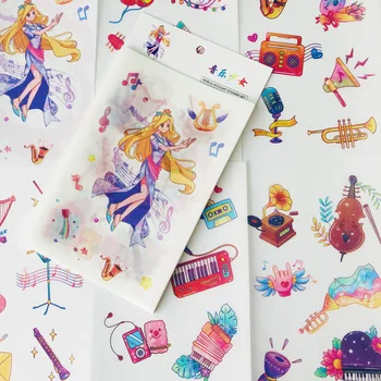 

6 Sheets/Pack Musical Instrument and Girl Diary Decorative Stickers Album Notebook Hand Account Decor