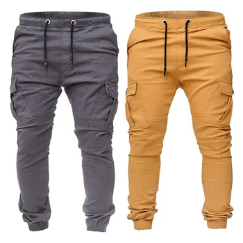 

Men Long Pants Patch Pocket Cross Pants Mens Casual Trousers Sweatpants Joggers Man Drawstring Loose Pleated Sport Pants Boys