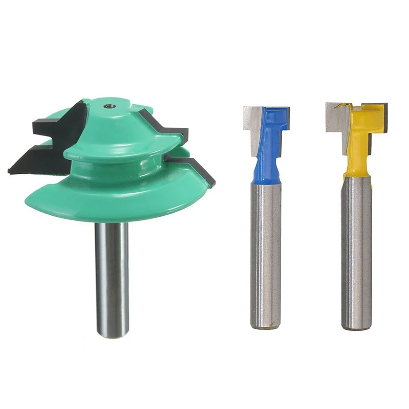 

1Pcs 1/4 Inch Shank Miter Block Router Bit 45 Degree 1-1 / 2 Inch Diameter & 1Set 1/4 Inch Shank T-Slot Cutter Bit Steel Handle