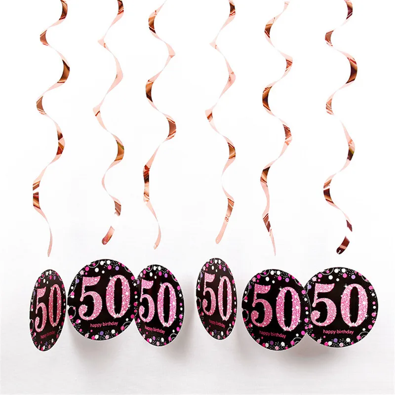 pink 50 Год 6 шт. 18/21/30/40/50/60 лет спираль возраст знак доска для День рождения украшения для взрослых гирлянды, подвесные украшения - Цвет: pink 50