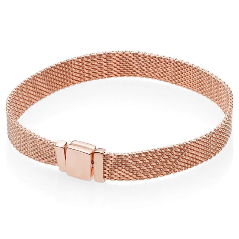 Rose Gold Shine Woven Mesh Reflexions Heraldic Radiance Bracelet Fit Europe Bangle 925 Sterling Silver Bead Charm DIY Jewelry - Окраска металла: P-D-2231