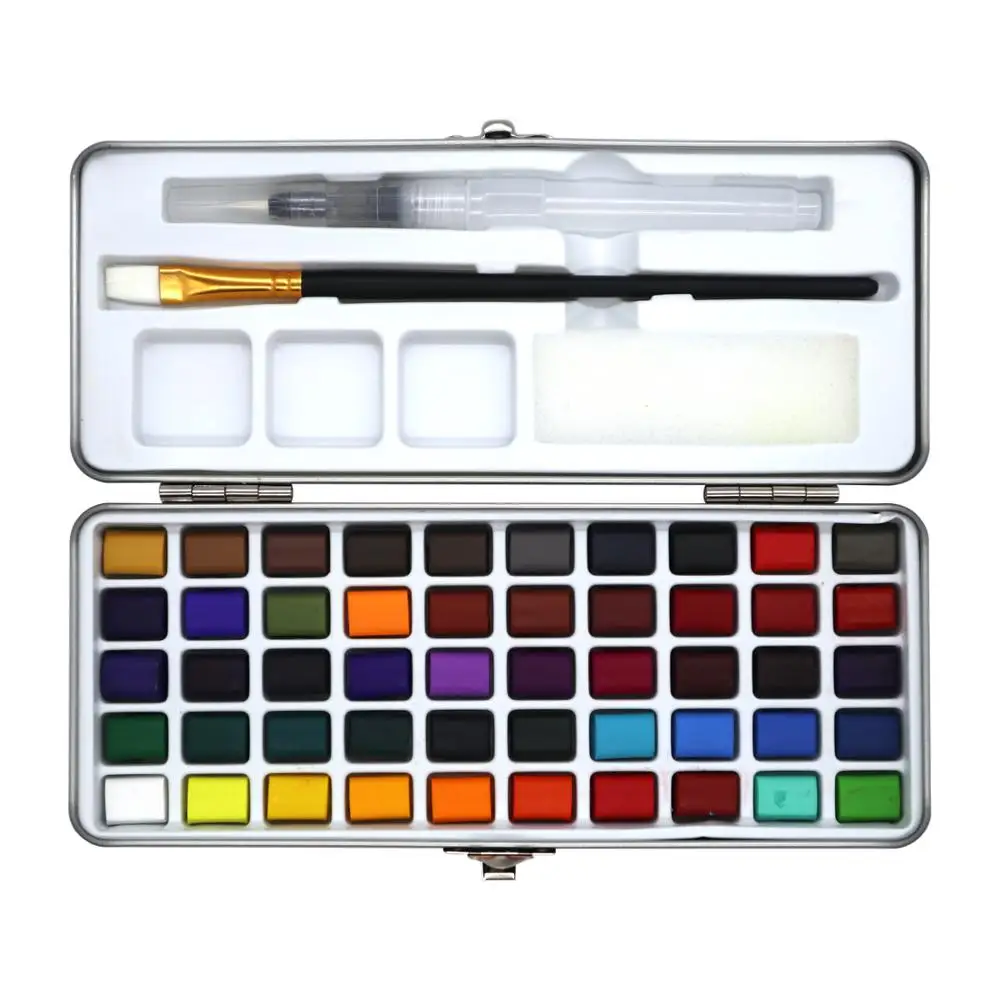 Kopen Seamiart 50 Kleur Solide Aquarel Verf Set Draagbare Metalen Doos Aquarel Pigment Voor Beginners Tekening Aquarel Papier Supplies