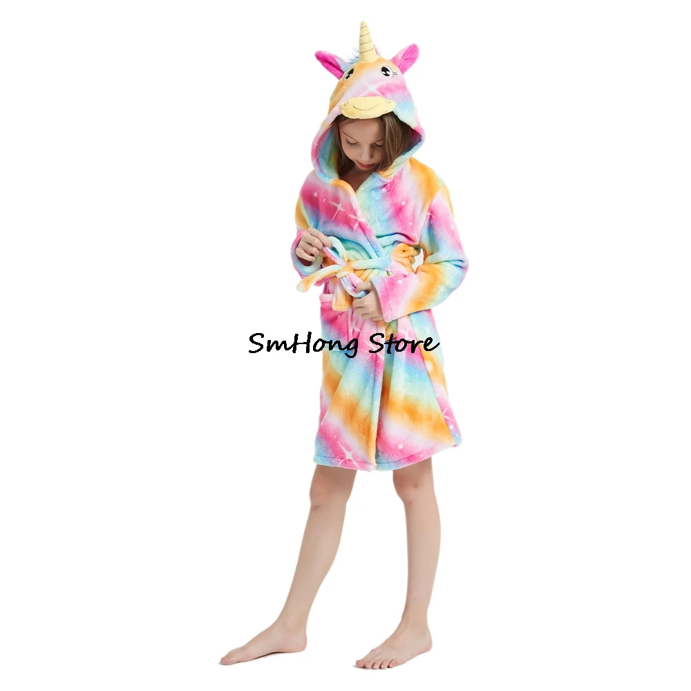 New Winter Kigurumi Unicorn Rainbow Girls Bathrobe Children's Pyjamas