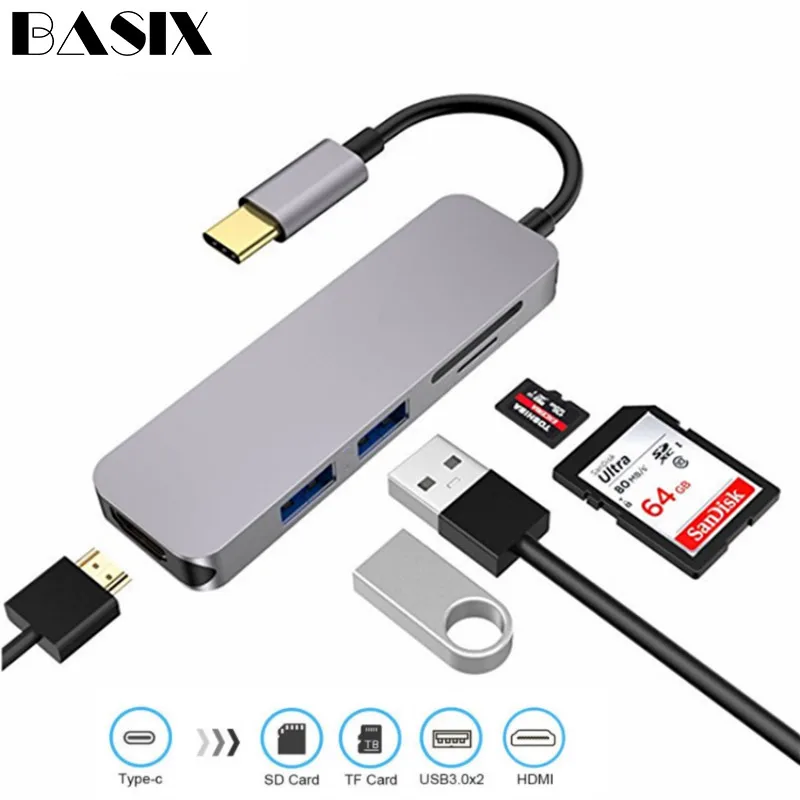 Basix тип-c концентратор Usb C к HDMI 4K адаптер SD/TF кардридер конвертер USB 3,0 концентратор сплиттер для MacBook type C usb 3,0 концентратор hdmi