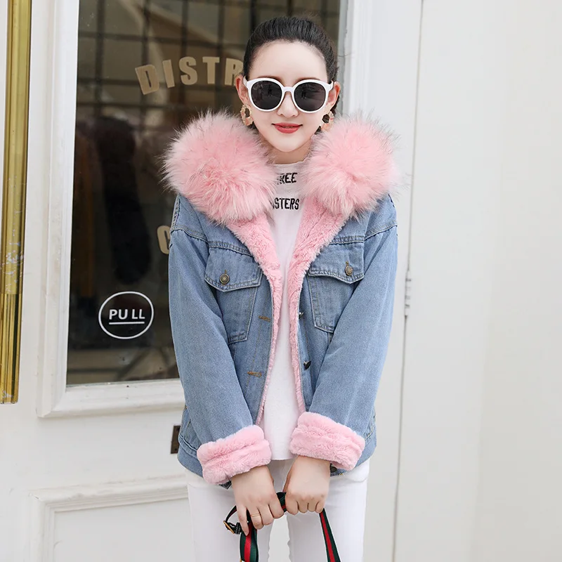 

Photo Shoot 2019 New Style Trend WOMEN'S Dress Large Size Fat Mm Students Large Fur Collar Lambs Wool Cowboy Cotton Coat 6150