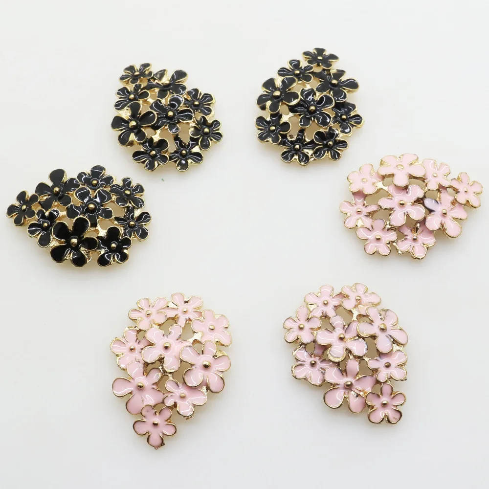 

Jewelry Findings Accessories Components * Metal Flower Rhinestone New10pcs/lot 28*21MM Two Color Zinc Alloy Spacers Black/pink