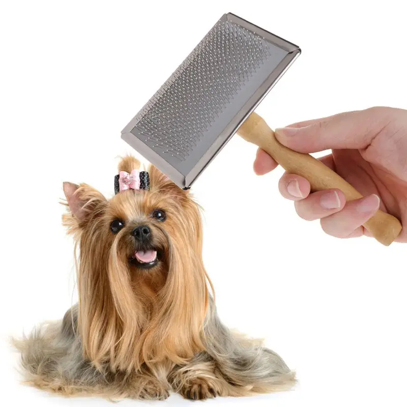 De alta calidad de aseo de mascotas peine cepillo para quitar el pelo caído mango de madera impermeable perro suministro para gato