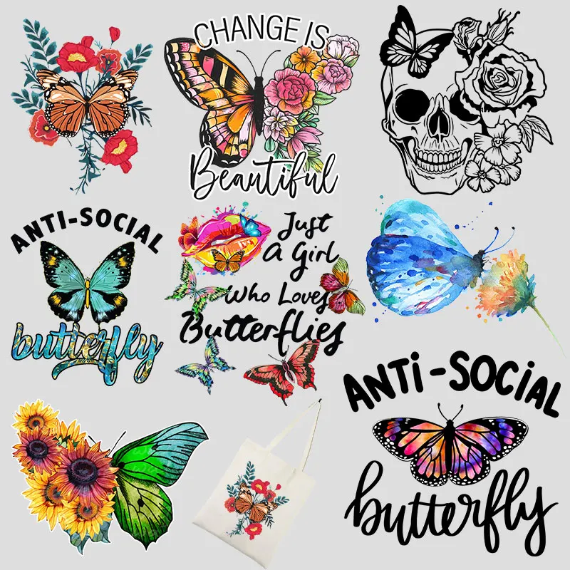 Модные индивидуальные наклейки с надписью цветами бабочкой черепом