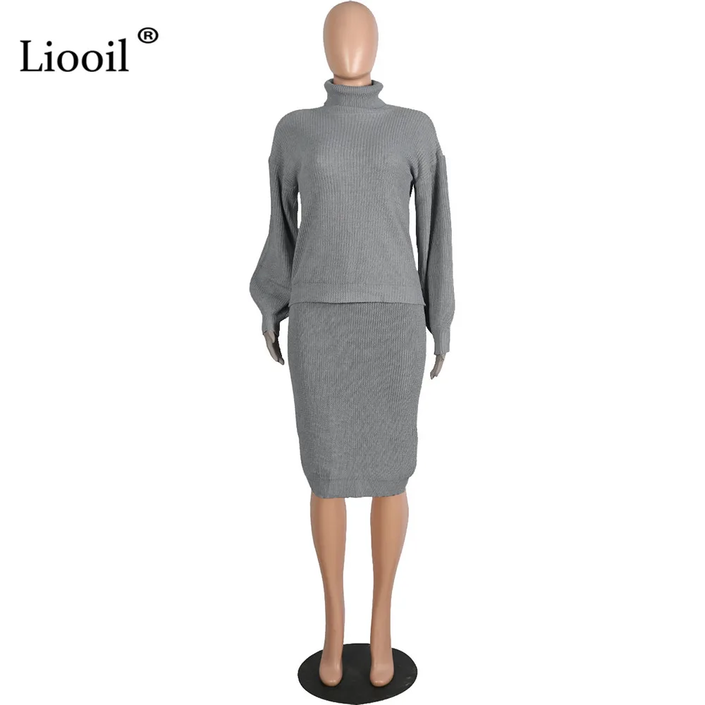 Liooil комплект одежды из двух предметов, сексуальный теплый свитер, платье миди, Женское зимнее платье с длинным рукавом, водолазка, вечерние платья бодикон для ночного клуба
