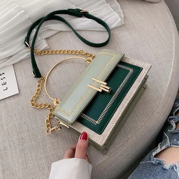 

New contrast color pu messenger bag lady chain shoulder bag quality lady designer handbag trendy shoulder messenger bag