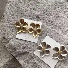 MENGJIQIAO новые винтажные золотые матовые металлические серьги-гвоздики в виде цветка для женщин, модные свадебные украшения в стиле панк