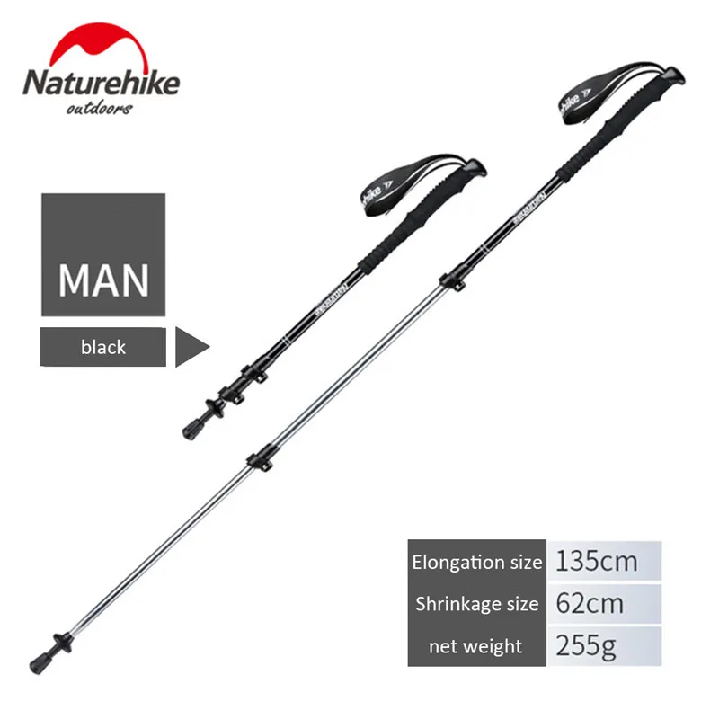 Man Black Naturehike, альпенштоки для взрослых, сверхлегкие треккинговые складные палки для прогулок, походные палки, телескопический для кемпинга, путешествий, семейные альпенштоки - Цвет: Man Black