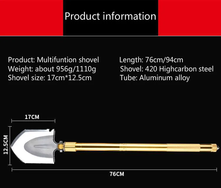 AMKOY Golden Max 94 см тактическая походная лопата, Мультитул, складная лопата, монтируемая на открытом воздухе, аварийный инструмент для кемпинга