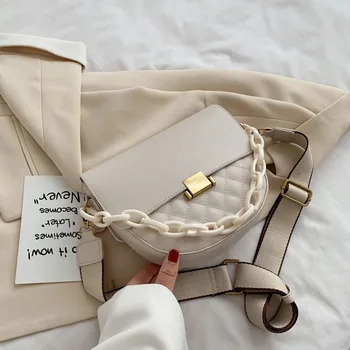

New Summer Chain Strap Female Shoulder Handbags Small PU Leather Crossbody Bags for Women Solid Color Ladies' Travel Saddle Bags