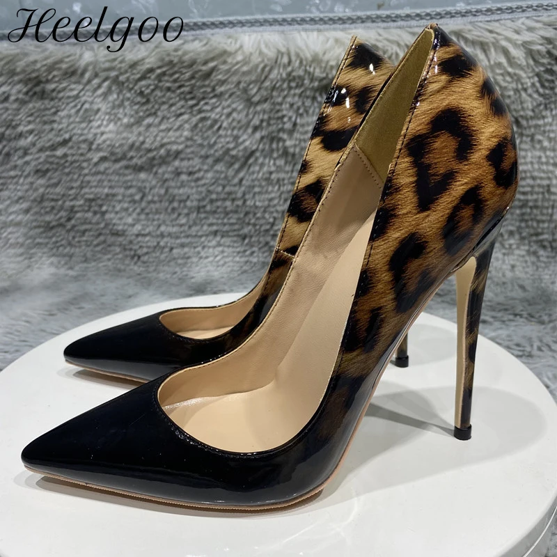 

Heelgoo Gradient Black Loapard Women Patent Pointy Toe High Heel Party Shoes Comfortable 8cm 10cm 12cm Sexy Lady Stiletto Pumps