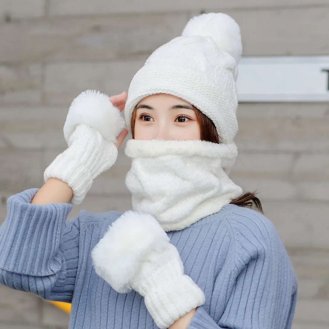 Теплый лыжный бренд для девочек, теплые перчатки с помпонами+ вязаная шапка, зимняя женская шерстяная Круглая Шапочка, шапка, толстая женская шапка