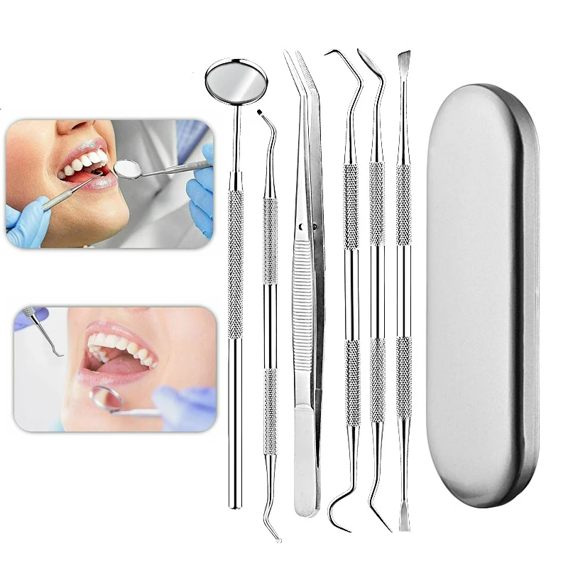 Dental-Mirror Instrument Oral-Care Stainless-Steel with Bag Prepare-Tool 6pc/Set