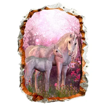 

1PC 3D Broken Wall Creative Cherry Blossom Unicorn Wall Decal Removable Decorative Wallpaper for Home Living Room Bedroom Kids R