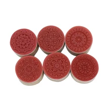 6pcs Wooden Round Vintage Floral Pattern Rubber Stamp for DIY Scrapbooking Wedding Invitation Polymer Clay Embossing Decor Tools