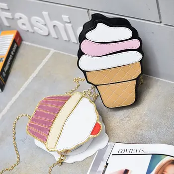 

2020 Cute Ice Cream Cupcake Women Bag PU Leather Small Chain Clutch Girl Messenger Crossbody Shoulder Bags Female Purse Handbags
