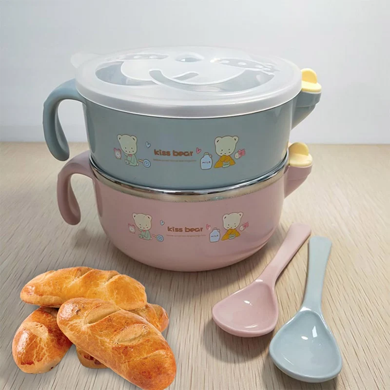 Детская миска с крышкой лапша рисовый суп мультфильм нержавеющая сталь с двойной изоляцией миска PP+ нержавеющая сталь с ложкой
