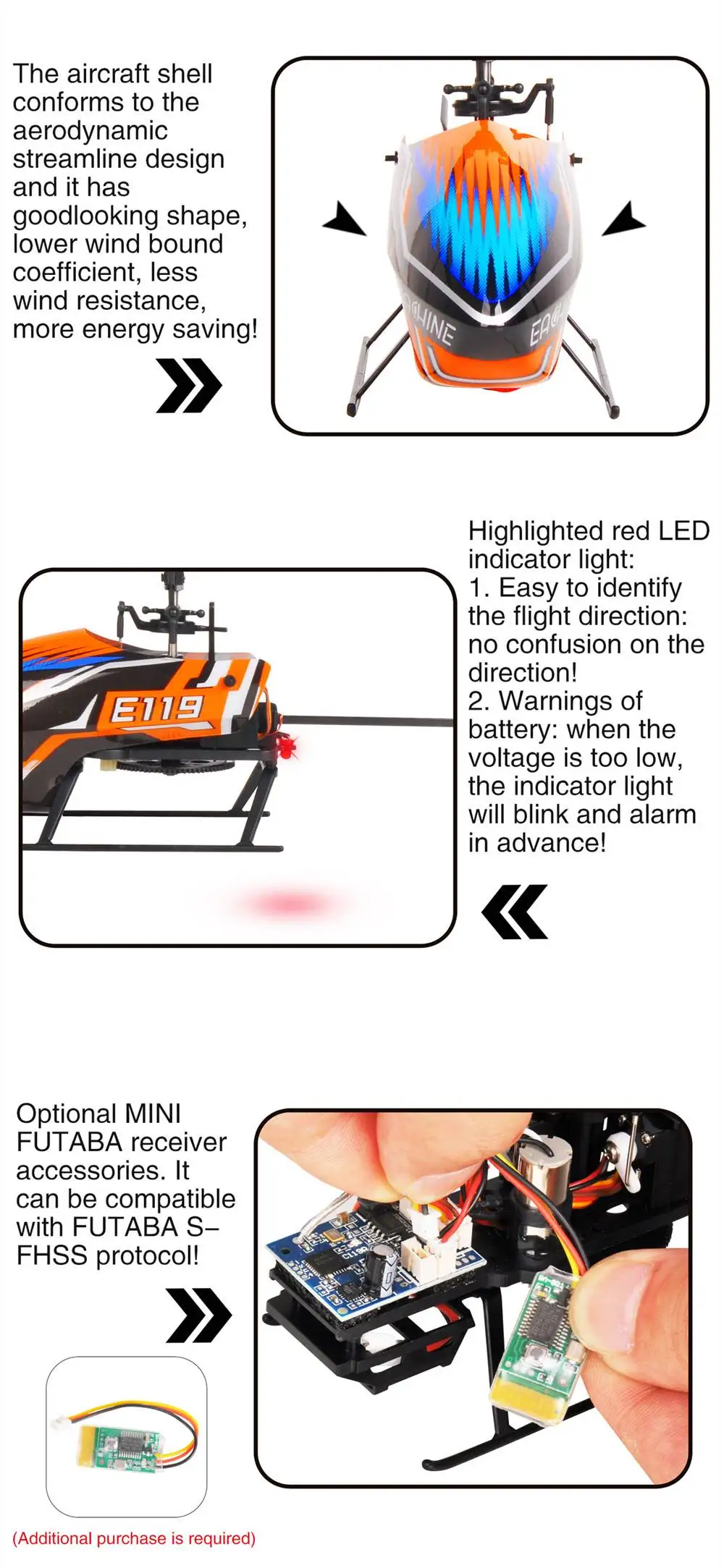 Eachine E119 2,4G 4CH 6-Axis Flybarless 4CH передатчик со светодиодный дисплей RC вертолет RTF