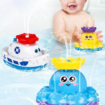 

Cartoon Funny Baby Bath Toy Electric Rotating Spraying Water ship Toy For Infant Water Jet Boat Bathroom Bathtub Kid Gift