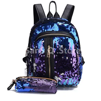 

2019 New Sequins Backpack Teenage Girls Fashion Bling Rucksack Students School Bag With Pencil Case Mochila Feminina Bagpack