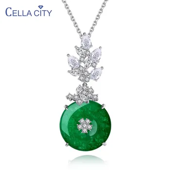 

Cellacity Trendy design Round Jade Pendant Necklace for Women Silver 925 Jewelry Gemstones Female Banquet Party Neck Ornament