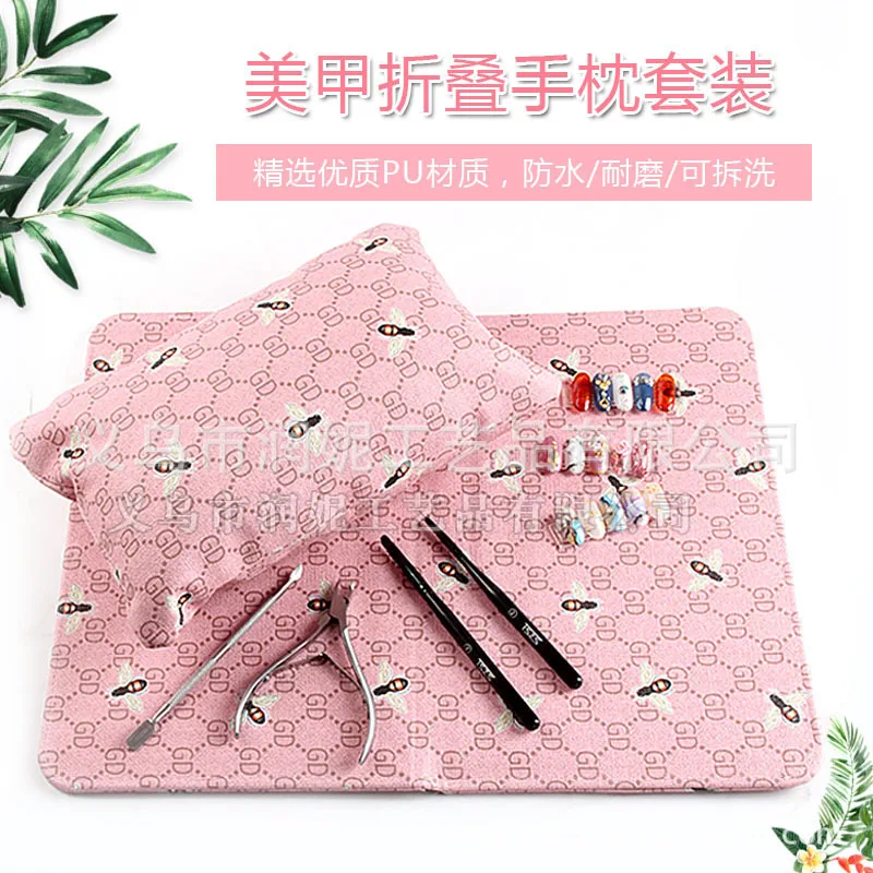 

Japanese Style Top Grade Manicure Hand Pillow Set Hide Substance Foldable Portable Nail Salons Washable Table Coast
