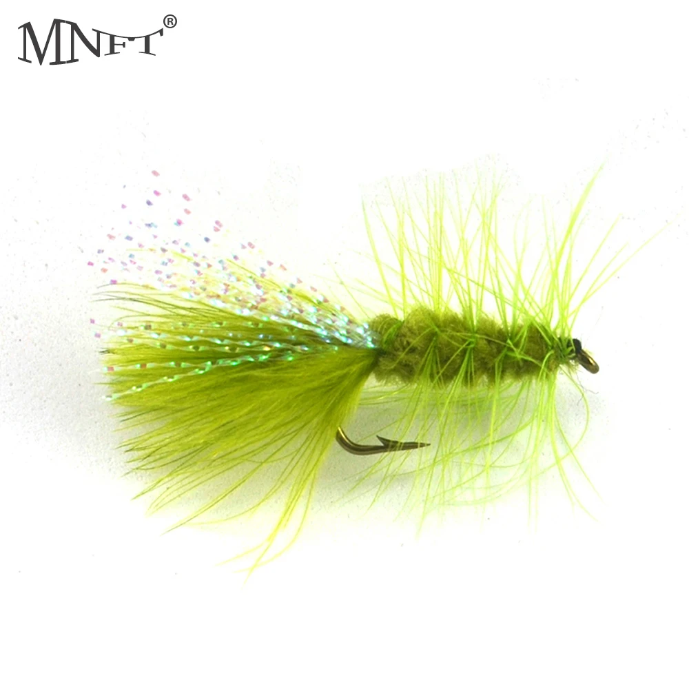 

MNFT 10PCS Olive Color Woolly Bugger Lure Trout Flashabou Tail Fly Fishng Lures With Crank Hook 6#